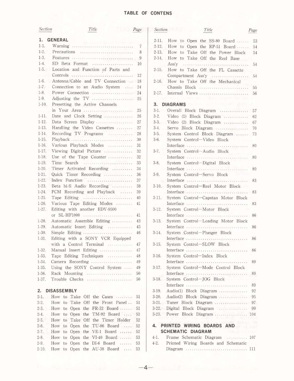 SONY EDV-9300/9500 ED Beta Video Cassette Recorder Service Manual - Image 3