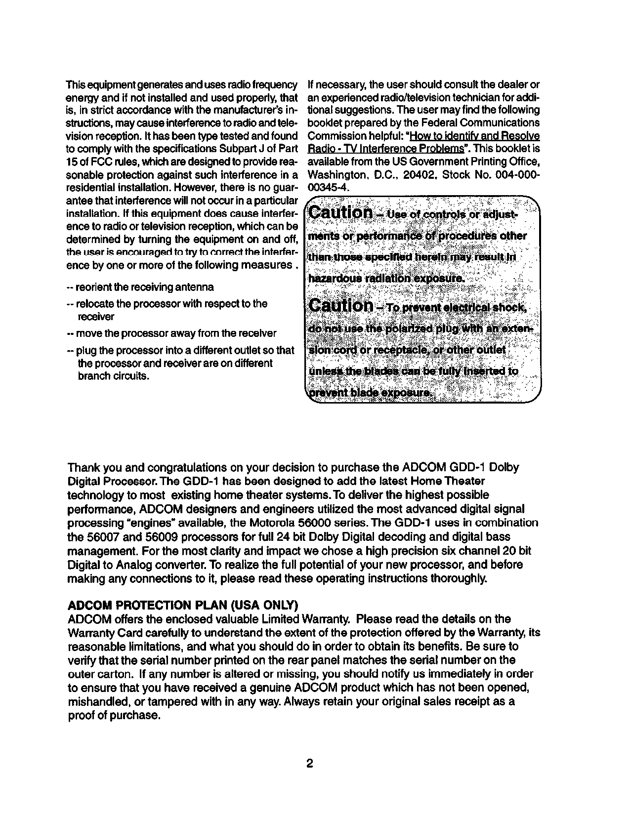 ADCOM GDD-1 Dolby® Digital Decoder Owner's Manual (Instant Download) - Image 3