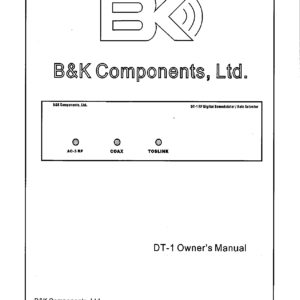 B&K Components, Ltd. DT-1 Owner's Manual (Instant Download)