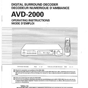 DENON DIGITAL SURROUND DECODER AVD-2000 OPERATING INSTRUCTIONS / MODE D’EMPLOI (Instant Download) DENON DIGITAL SURROUND DECODER AVD-2000 OPERATING INSTRUCTIONS / MODE D'EMPLOI (Instant Download)