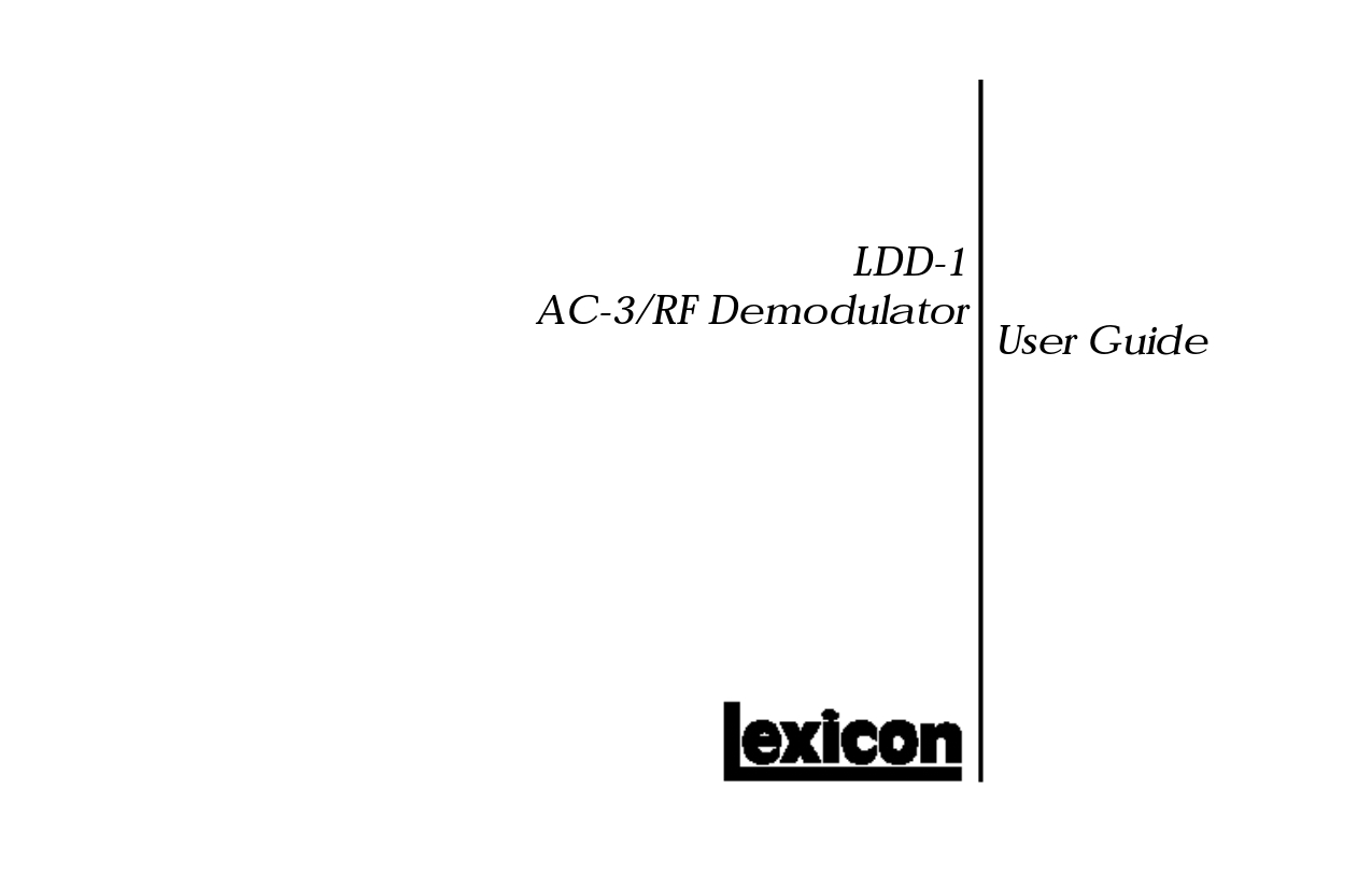lexicon LDD-1 AC-3/RF Demodulator User Guide (Instant Download)