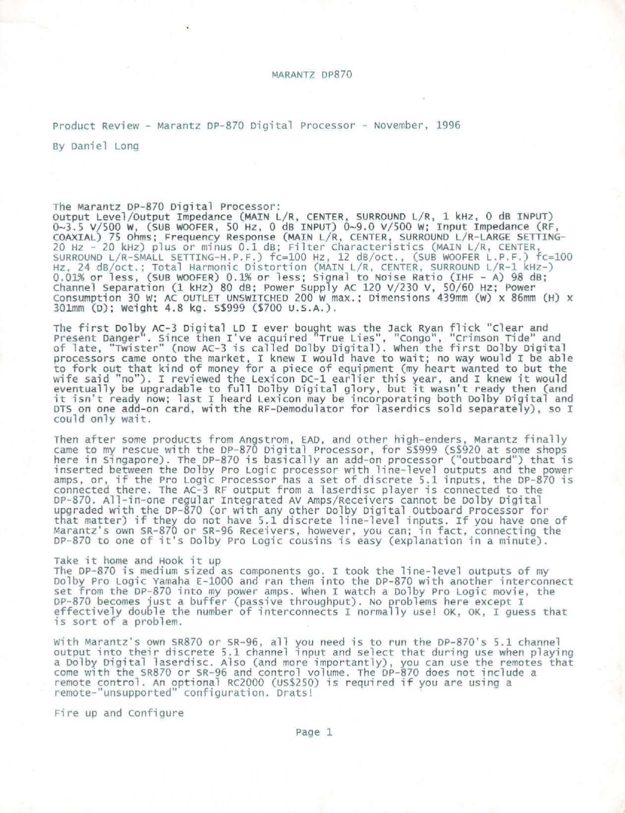 Marantz DP-870 Digital Processor Product Review (Instant Download) - Note: This is not an official manual but a product description/review.