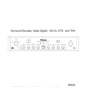 McIntosh Surround Decoder, Dolby Digital® (AC-3), DTS and THX MSD4 Owner's Manual (Instant Download)