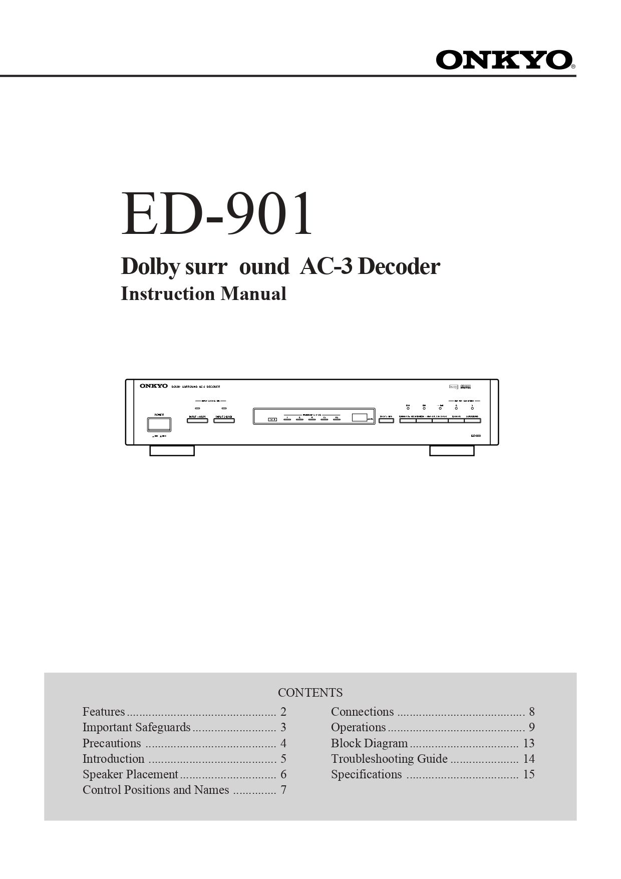 ONKYO ED-901 Dolby Surround AC-3 Decoder Instruction Manual (Instant Download)