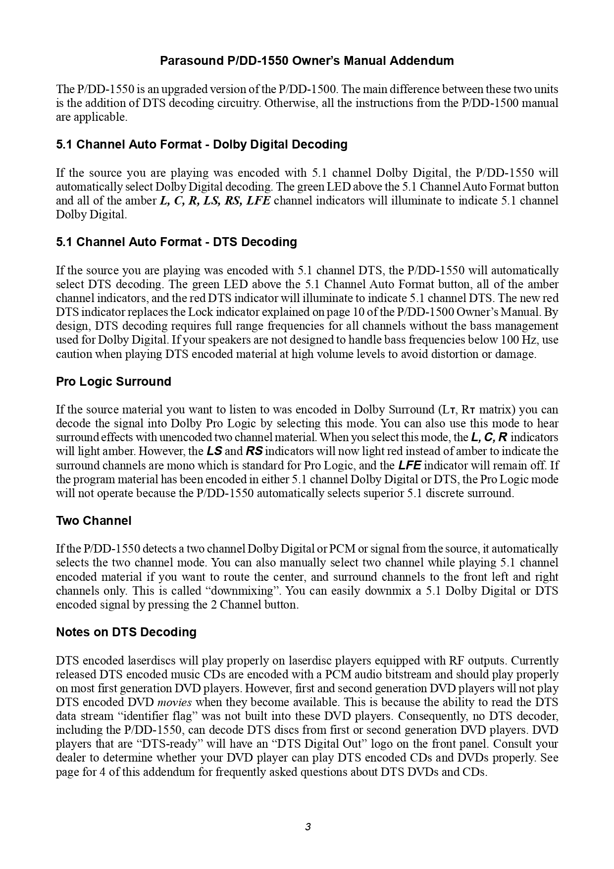Parasound P/DD-1550 Digital Surround Decoder Instant Download Manual - Image 3