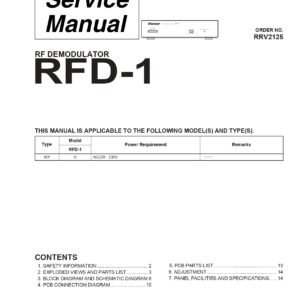 Pioneer RFD-1 RF Demodulator Service Manual Instant Download Pioneer RFD-1 RF Demodulator Service Manual Instant Download