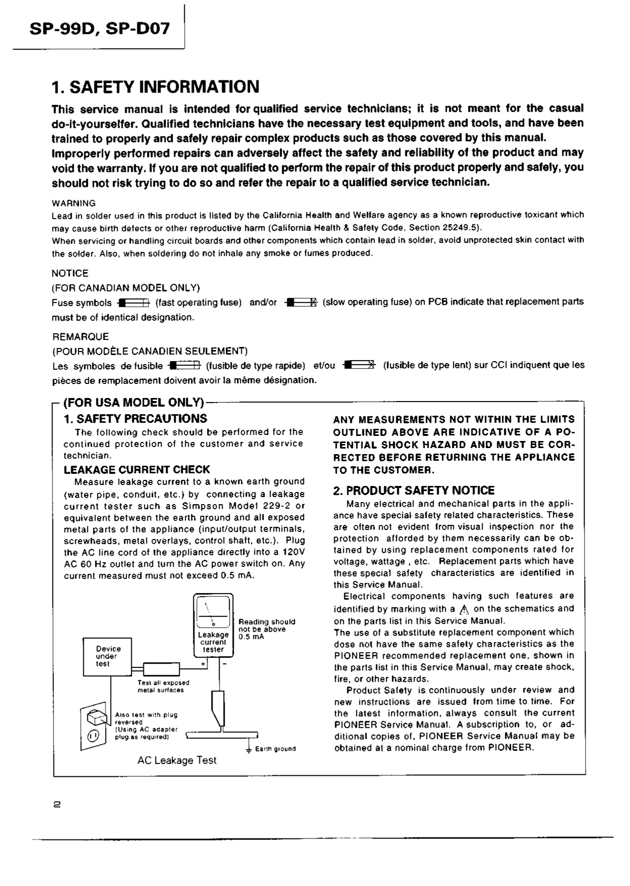 Pioneer SP-99D SP-D07 Dolby Surround AC-3 & Pro Logic Processor Service Manual Instant Download - Image 4