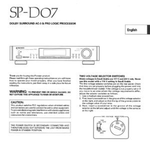 PIONEER SP-D07 DOLBY SURROUND AC-3 & PRO LOGIC PROCESSOR PIONEER SP-D07 DOLBY SURROUND AC-3 & PRO LOGIC PROCESSOR