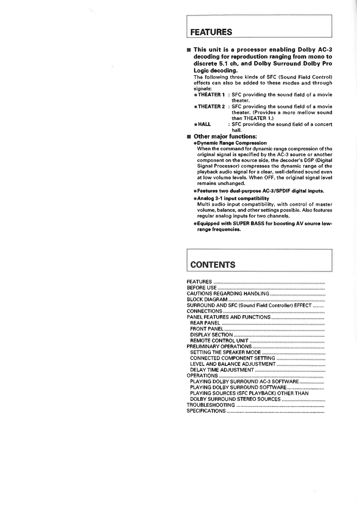 PIONEER SP-D07 DOLBY SURROUND AC-3 & PRO LOGIC PROCESSOR - Owners Manual - Image 3