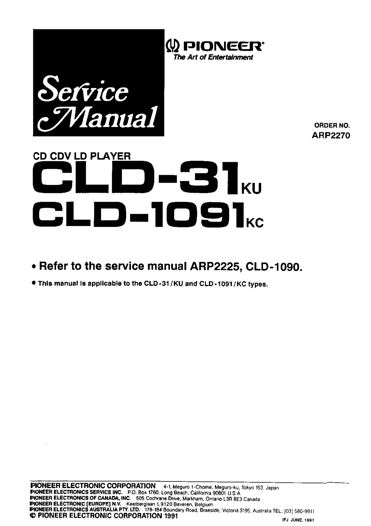 Pioneer CLD-31KU, CLD-1091KC Service Manual (Order No. ARP2270) - Instant Download