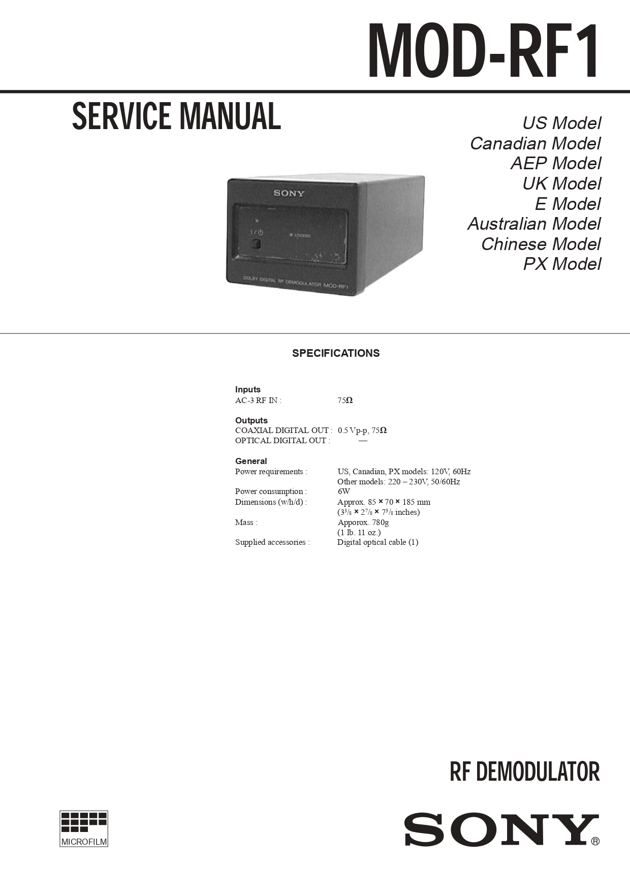 Sony MOD-RF1 Service Manual - Instant Download