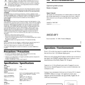 Sony MOD-RF1 RF Demodulator Operations/Fonctionnement Manual - Instant Download