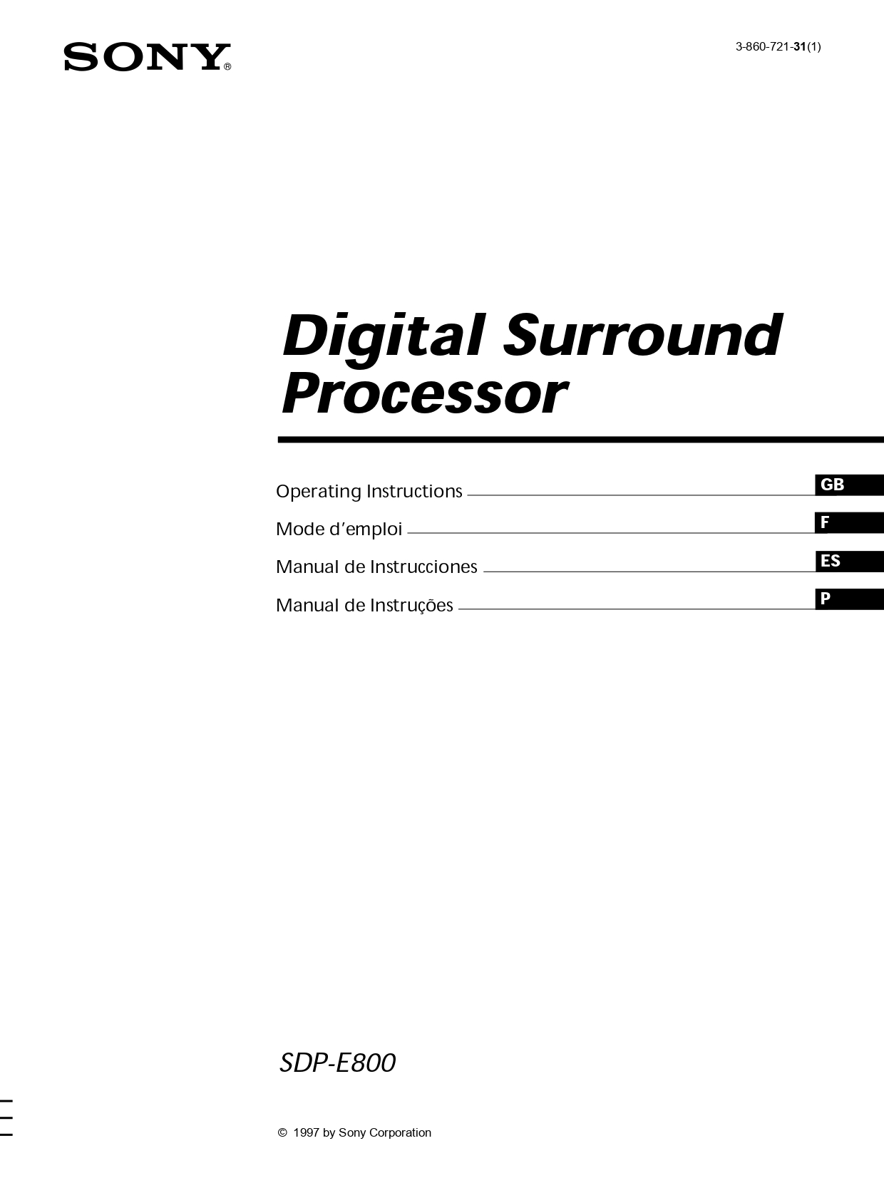 Sony SDP-E800 Digital Surround Processor Operating Instructions - Instant Download