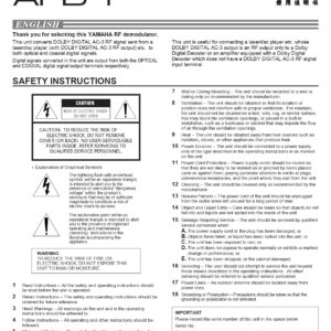 Yamaha APD-1 Natural Sound RF Demodulator Owner’s Manual – Instant Download Yamaha APD-1 Natural Sound RF Demodulator Owner's Manual - Instant Download