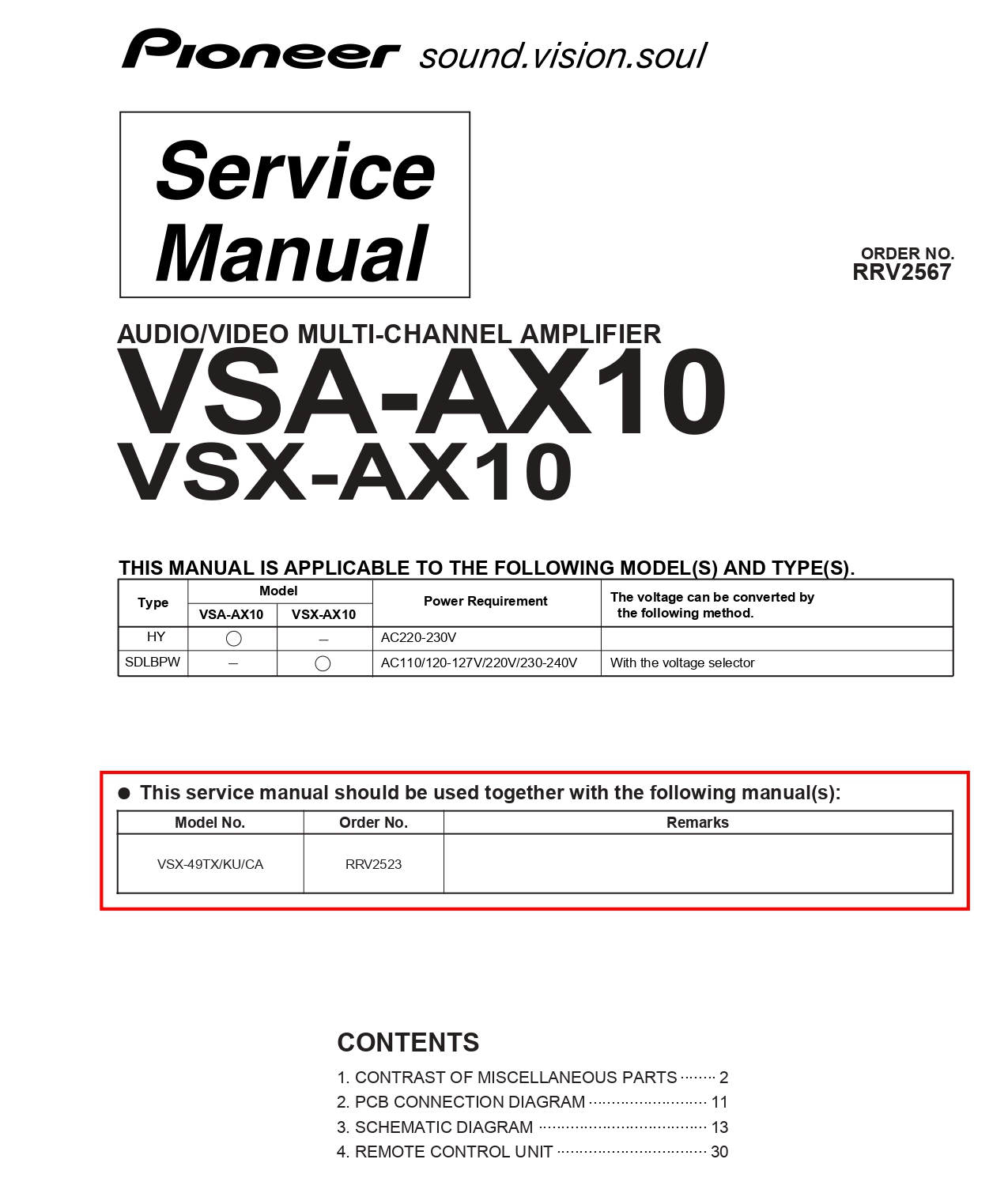 PIONEER VSA-AX10 Audio/Video Multi-Channel Amplifier Service Manual: INSTANT DOWNLOAD