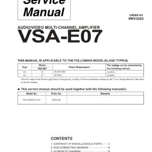 Pioneer VSA-E07 Audio/Video Multi-Channel Amplifier Service Manual (Order No. RRV2203) - Instant Download