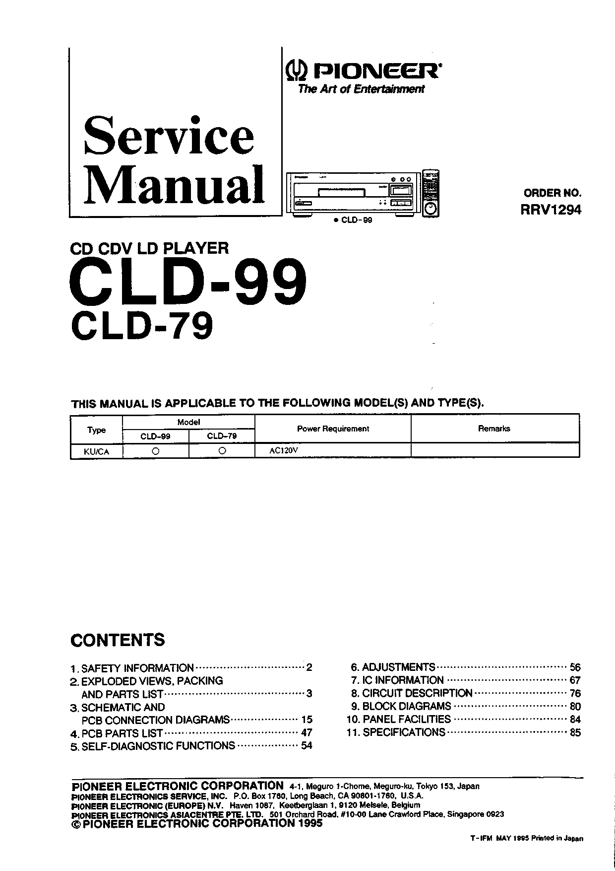 Pioneer CLD-99 and CLD-79 CD CDV LD Player Service Manual - INSTANT DOWNLOAD