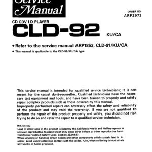 Pioneer CLD-92 CD CDV LD Player Service Manual – INSTANT DOWNLOAD Pioneer CLD-92 CD CDV LD Player Service Manual - INSTANT DOWNLOAD