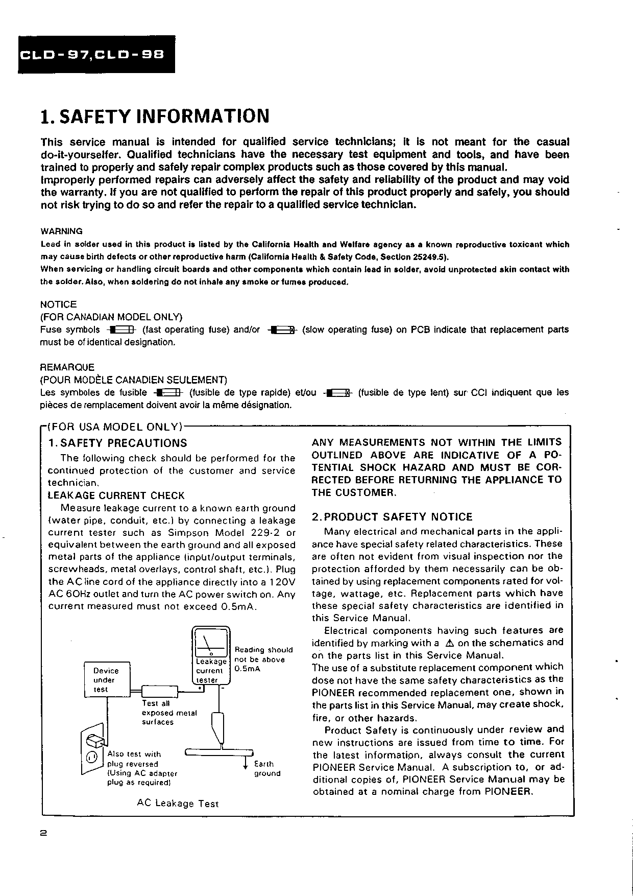 Pioneer CLD-97 / CLD-98 CD CDV LD Player Service Manual - INSTANT DOWNLOAD - Image 3