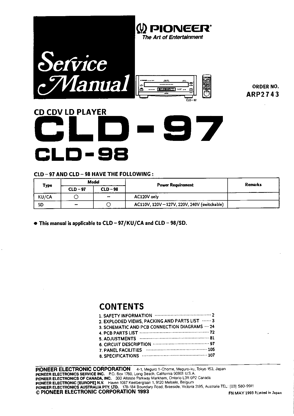 Pioneer CLD-97 / CLD-98 CD CDV LD Player Service Manual - INSTANT DOWNLOAD