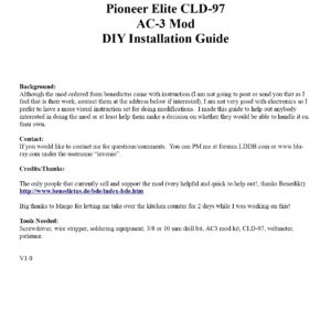 Pioneer Elite CLD-97 AC-3 Mod DIY Installation Guide - INSTANT DOWNLOAD