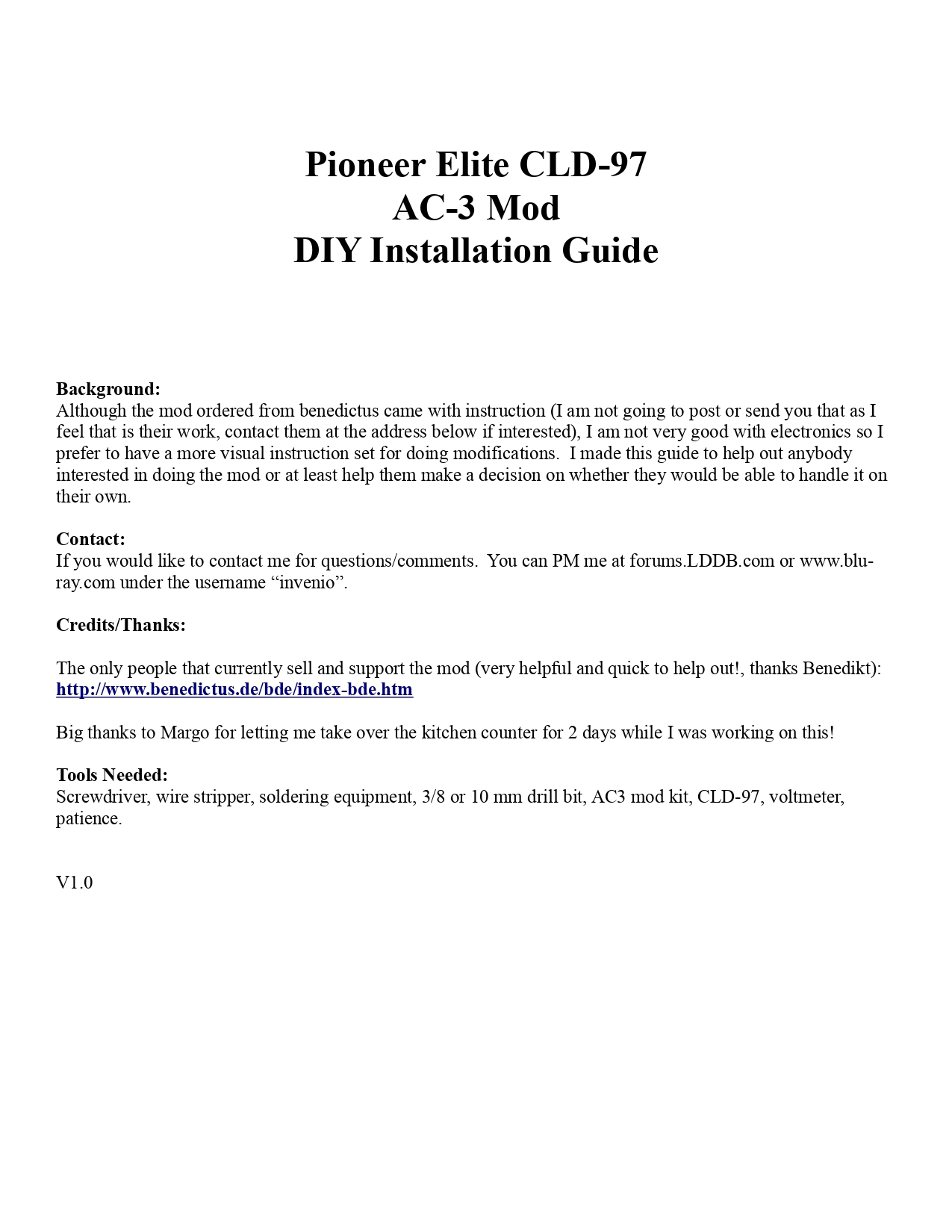 Pioneer Elite CLD-97 AC-3 Mod DIY Installation Guide - INSTANT DOWNLOAD